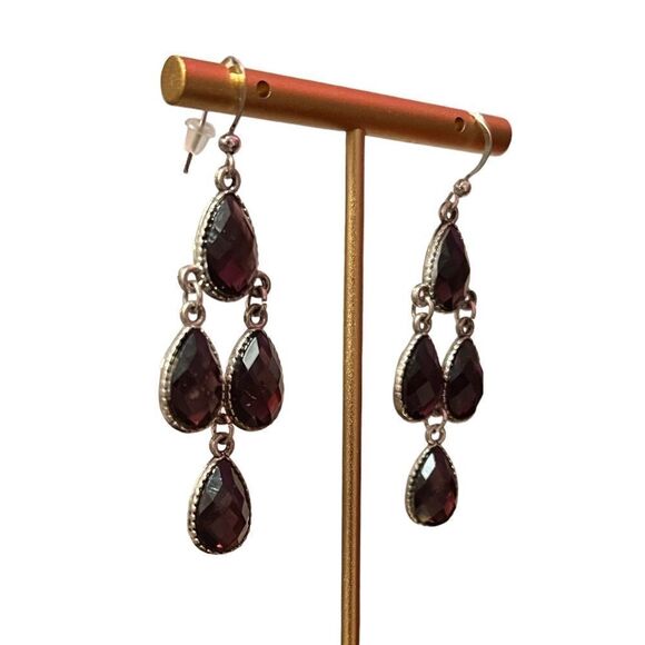 Brown Crystal Dangle Silver Tone Earrings - Picture 2 of 4